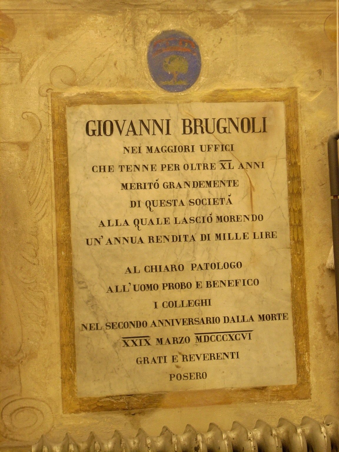 Giovanni Brugnoli's memorial tablet, Societas medica Chirurgica Bononiensis, Bologna.JPG